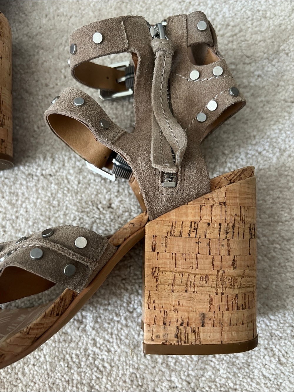 Dolce Vita Studded Taupe Suede Block Heel Sandals - Women - Picture 6 of 11